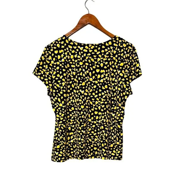 Yellow & Black Patterned Short Sleeve Blouse XL With Embellished Neckline career - Picture 2 of 6